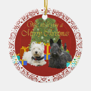 Westie & Scottie Merry Christmas Ceramic Tree Decoration