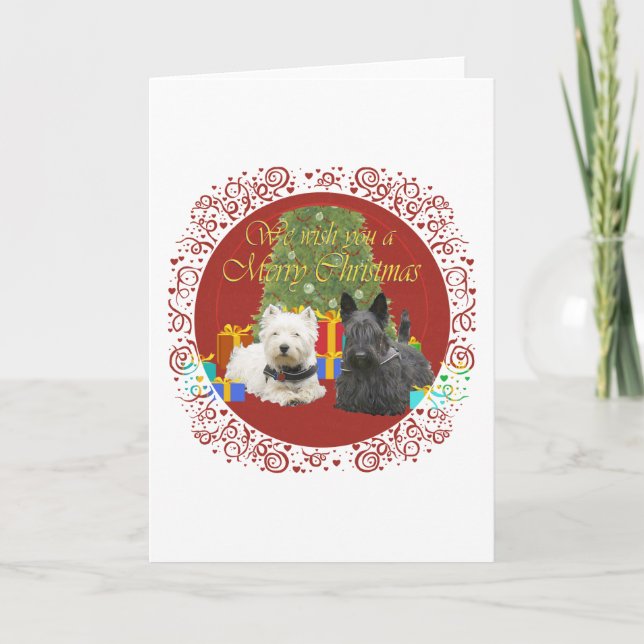 Westie & Scottie Merry Christmas Holiday Card (Front)