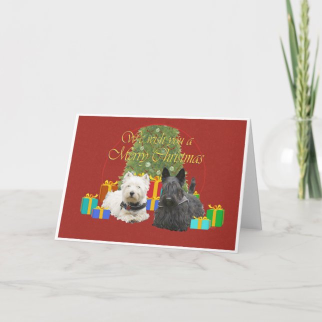 Westie & Scottie Merry Christmas Holiday Card (Front)