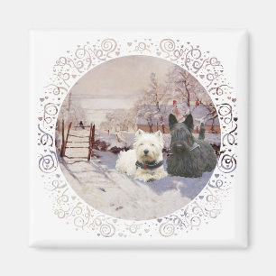 Westie & Scottie Winter Magpie Magnet