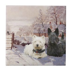 Westie & Scottie Winter Magpie Tile