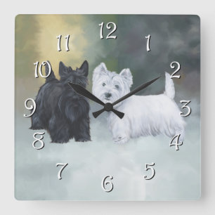 Westie Scottie Wintertime Square Wall Clock