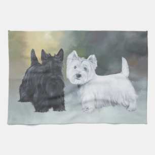 Westie Scottie Wintertime Tea Towel