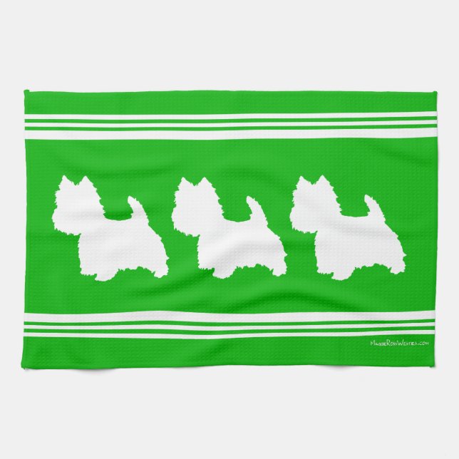 Westie Silhouette on Green Tea Towel (Horizontal)