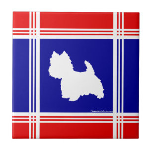 Westie Silhouette Red, White, Blue Ceramic Tile