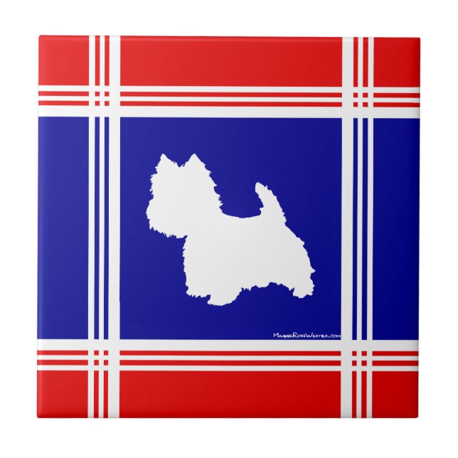 Westie Silhouette Red, White, Blue Ceramic Tile (Front)