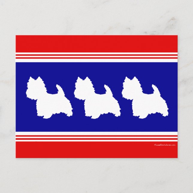 Westie Silhouette Red, White, Blue Postcard (Front)