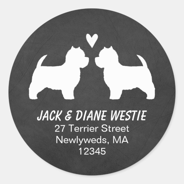 Westie Silhouettes Return Address Classic Round Sticker (Front)