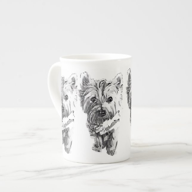 Westie sketch bone china mug (Front Left)