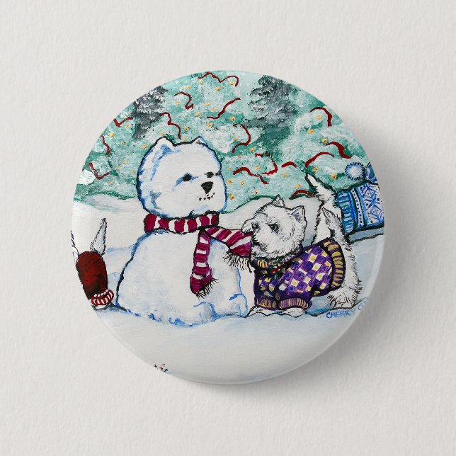 Westie Snowman 6 Cm Round Badge (Front)