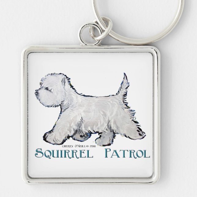 Westie Squirrel Patrol Key Ring (Front)