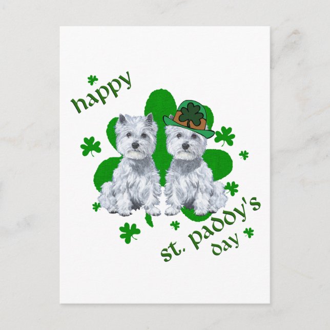 Westie St Patricks Day Postcard (Front)