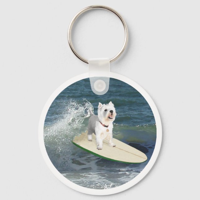 Westie Surfer Key Ring (Front)