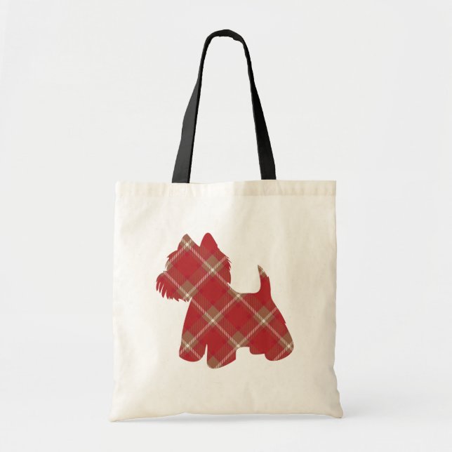 Westie Tartan Plaid Tote Bag - Red (Front)