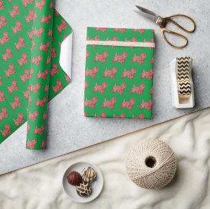 Westie Terrier Christmas Dog Cute Silhouette Green Wrapping Paper