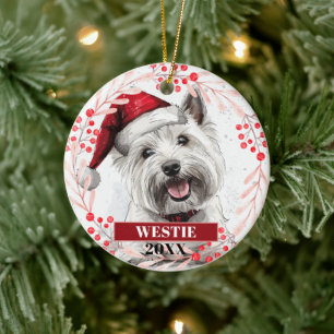Westie Terrier in Santa Hat Christmas Ornament