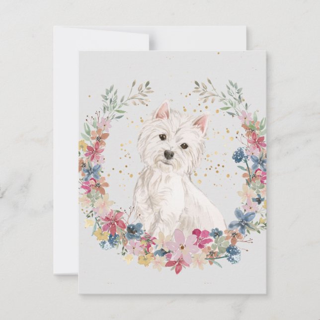 Westie Terrier Spring Flowers Monogram Card (Front)