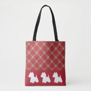 Westie Tote Bag Red Plaid