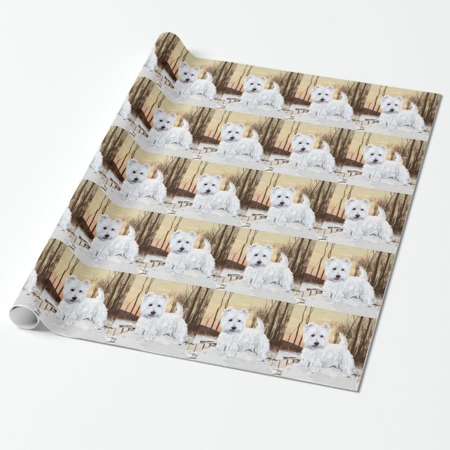 Westie Twilight Snow Wrapping Paper (Unrolled)