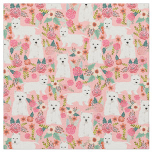 westie  vintage florals pink fabric