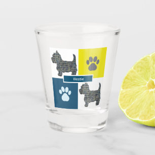 Westie West Highland Silhouette Dog & Paw Y&B Grid Shot Glass