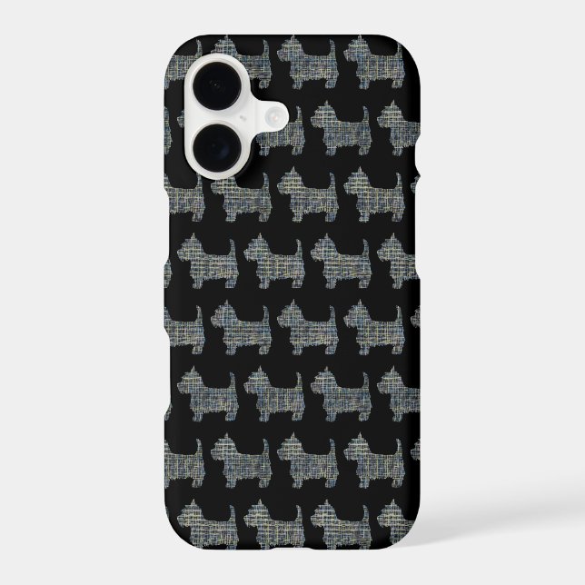 Westie White Terrier Dog Silhouette Grid Black iPhone Case (Back)