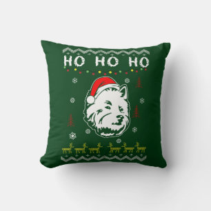 Westie White Terrier Dog Ugly Christmas Ho Ho Ho Cushion