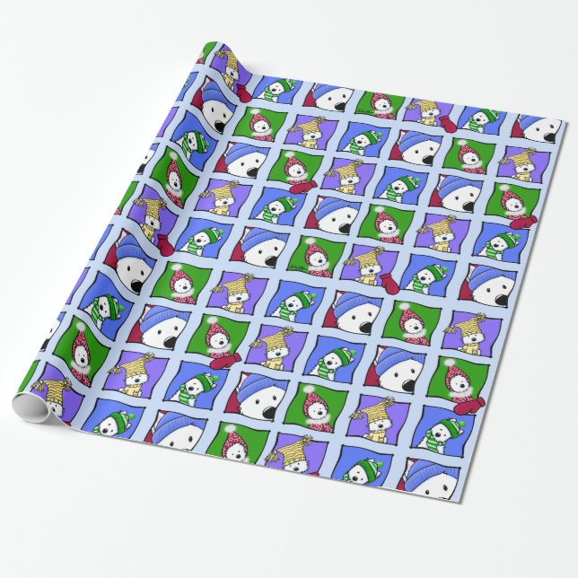 Westie Winter Whimsy Wrapping Paper (Unrolled)