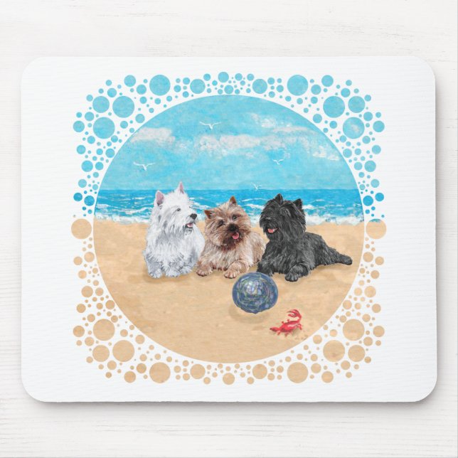 Westie with Cairn Terriers at the Beach Mouse Pad (Front)