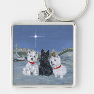 Westies and a Scottie Christmas Key Ring