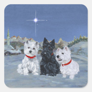 Westies and a Scottie Christmas Square Sticker