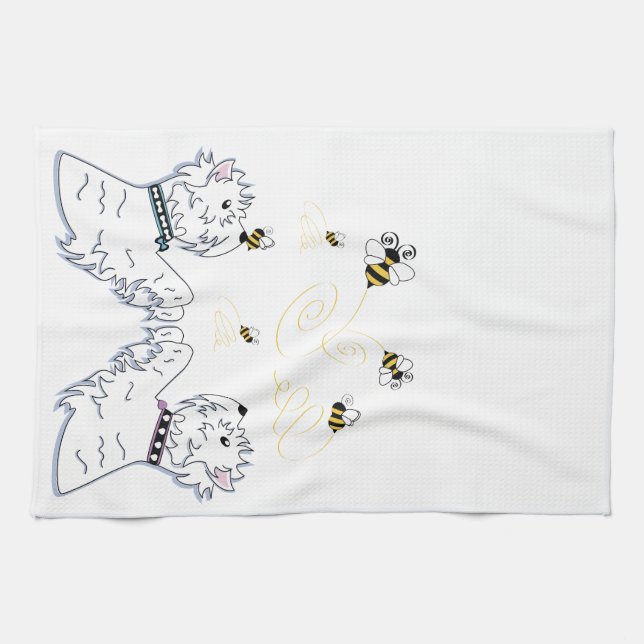 Westies and Bees Tea Towel (Horizontal)