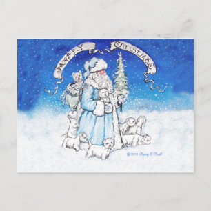 Westies and Santa Claus Holiday Postcard