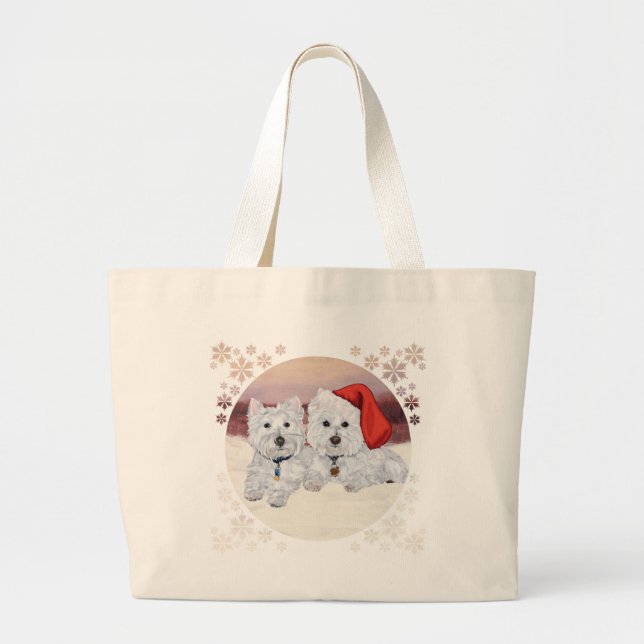 Westies in Wintertime Large Tote Bag (Front)