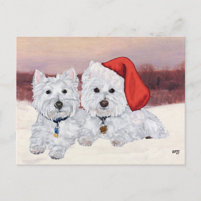 Westies in Wintertime Postcard (Front)