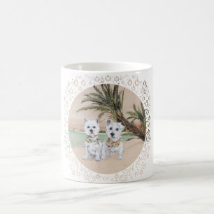 Westies on a Palmy Beach Coffee Mug