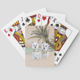 Westies on a Palmy Beach Playing Cards
