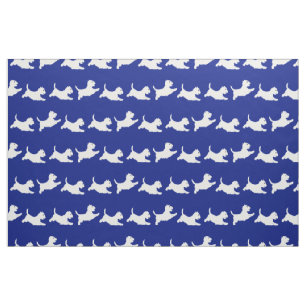 Westies Running on Blue Fabric