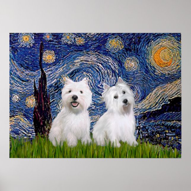 Westies (two) - Starry Night Poster (Front)