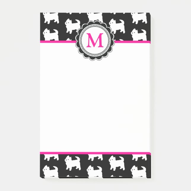 Westies West Highland Terrier Pattern Monogrammed Post-it Notes (Front)