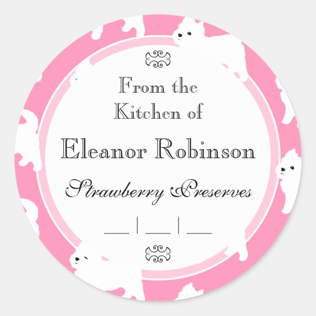 Westies West Highland Terrier Pattern Pink Classic Round Sticker (Front)