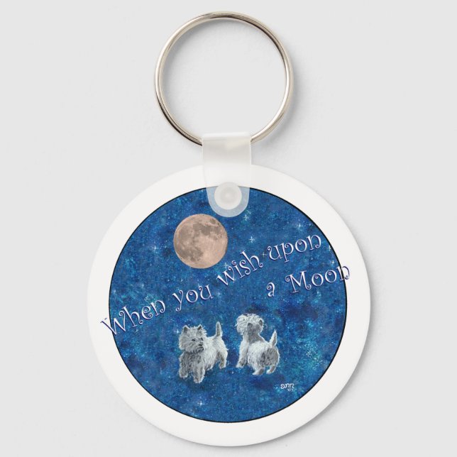 Westies Wishing on the Moon Key Ring (Front)