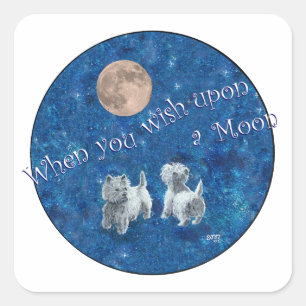 Westies Wishing on the Moon Square Sticker