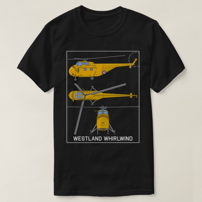 Westland Whirlwind British Yellow Helicopter Diagr T-Shirt (Design Front)