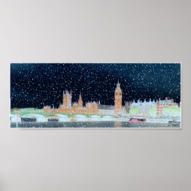 Westminster Abbey and Big Ben - Snowy Night Poster (Front)