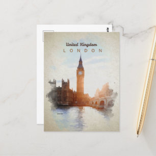 Westminster Bridge in watercolor postcard
