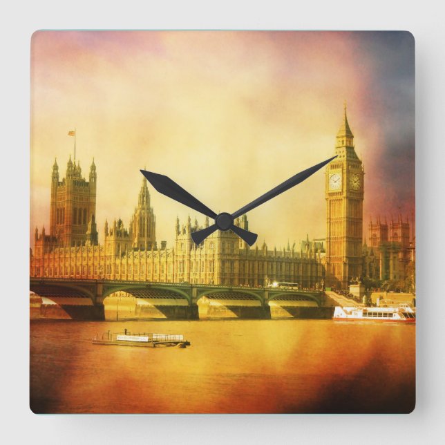 Westminster Palace and Bridge with Big Ben Square Wall Clock (Front)