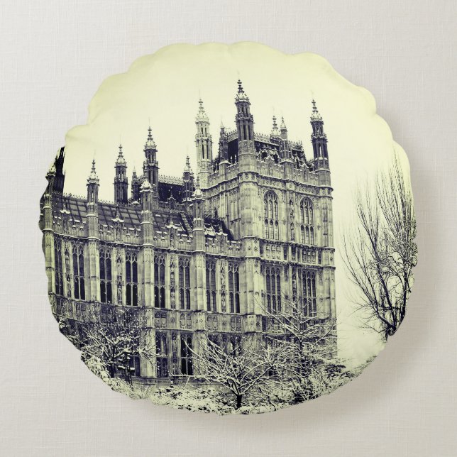 Westminster, Parliament, Winter London - British Round Cushion (Front)