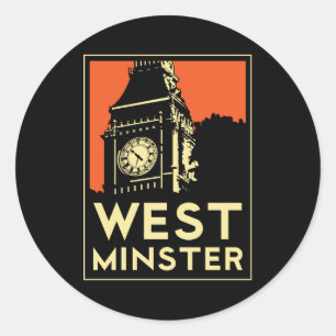 westminster retro art deco travel poster classic round sticker