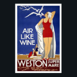 Weston-Super-Mare Vintage Travel Poster<br><div class="desc">Vintage travel poster advertising the town of Weston-Super-Mare in the UK and issued by the New York Division of the Great Western Railway of England. It shows three elegant people enjoying themselves on the beach with the slogan "Air like Wine".</div>